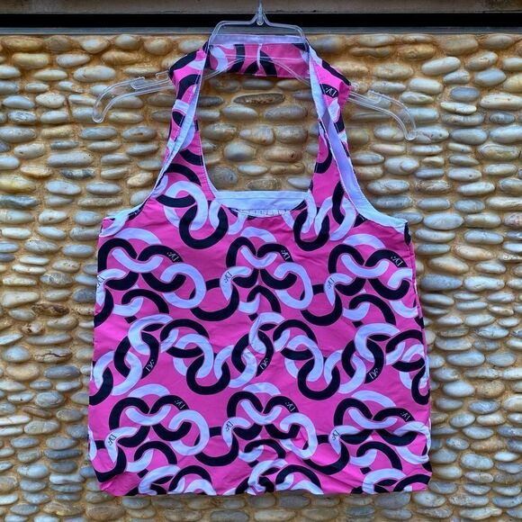 Diane Von Furstenberg Pink/White/Black Logo Nylon Foldable Packable Tote. EUC! - Picture 2 of 4